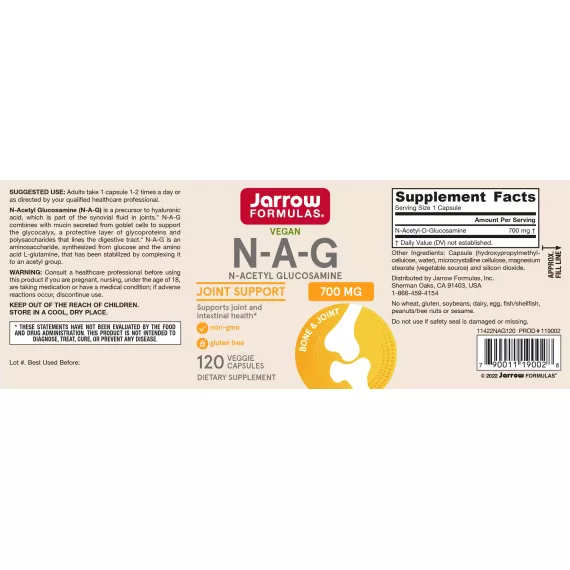 N-acetyl Glucosamine 700mg 120 capsules - veelzijdige glucosamine voor gewrichten en darmwand | Jarrow Formulas