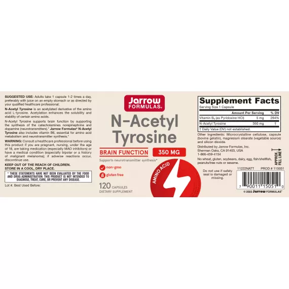 N-Acetyl Tyrosine 120 capsules - supports thyroid and stimulates brain function | Jarrow Formulas