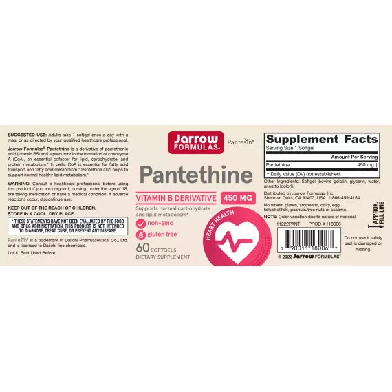 B5 - Pantethine 60 softgels - stabielere vorm pantotheenzuur | Jarrow Formulas