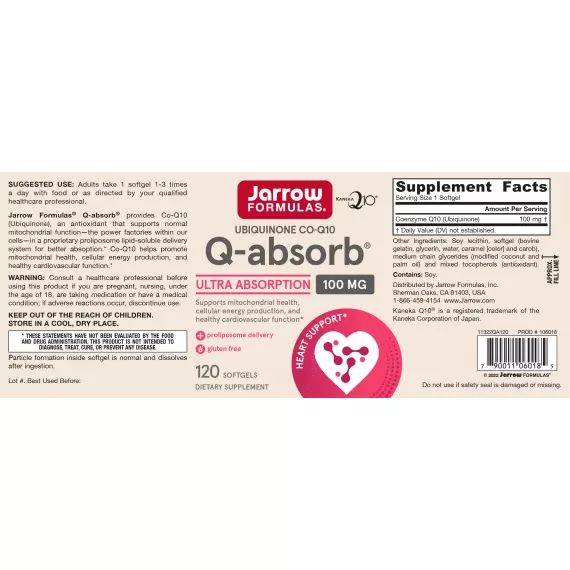 Q-absorb 100mg 120 softgels - ubiquinon (co-enzym Q10) met fosfolipiden | Jarrow Formulas