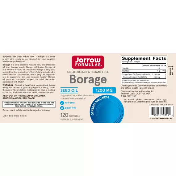 Borage GLA-240 120 softgels - gamma linoleic acid,  promotes healthy skin and immune function | Jarrow Formulas
