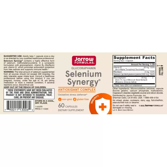 Selenium Synergy 60 capsules - selenium & broccoli, supports normal cell growth and promotes glutathione production | Jarrow Formulas