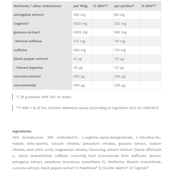 Kick Speed Booster 600g yuzu-grapefruit - astragalus, guarana, cafeïne, Cognivia , citrulline, beta-alanine, kruiden, vitamines en mineralen | Best Body