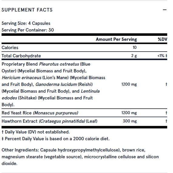 Cardiovascular Optimizer 120 capsules - blend of 4 mushroom species, red yeast rice and hawthorn for a healthy heart | Jarrow Formulas