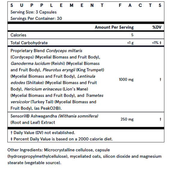 Energy Optimizer 90 capsules - blend of 6 mushroom species and ashwagandha to support energy levels and improve endurance | Jarrow Formulas