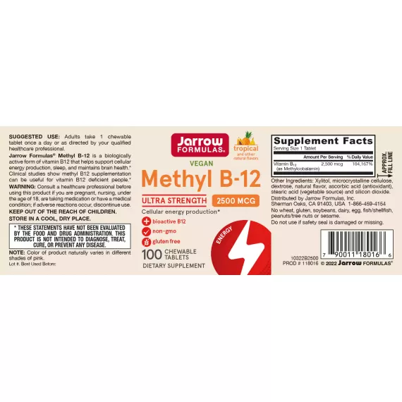 B12 - Methylcobalamine 2500mcg, de hersenvitamine voor energie, geheugen, stemming, slaap en prestaties | Jarrow Formulas