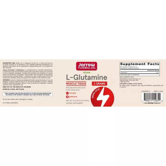 Glutamine 1kg - glutaminepoeder  voor gezonde darmen en sneller herstel | Jarrow Formulas