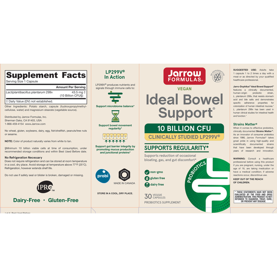 Ideal Bowel Support 10 billion 30 capsules - Lactobacillus plantarum protects from bloating and bowel discomfort | Jarrow Formulas