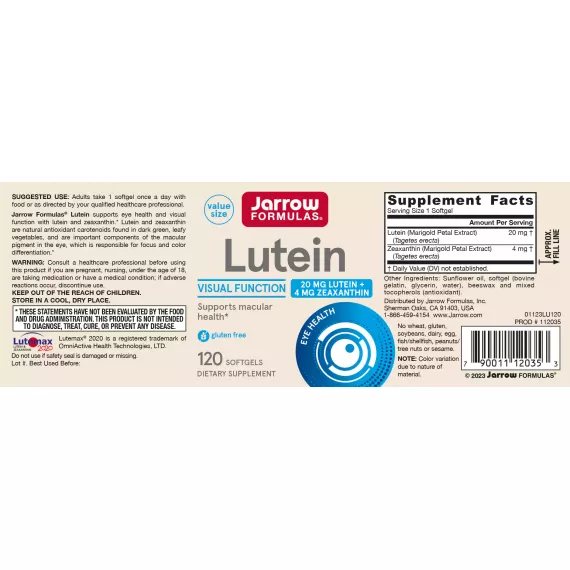 Lutein 20mg 120 softgels - lutein and zeaxanthin to protect the macula | Jarrow Formulas