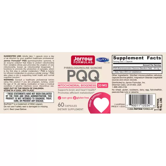 PQQ 20mg 60 capsules value-size - pyrroloquinoline quinone, promotes creation mitochondria and supports heart health | Jarrow Formulas