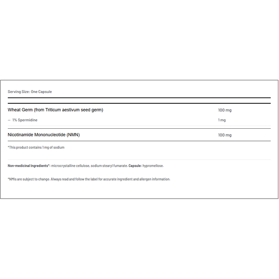 NMN+Wheat Germ 30 capsules - nicotinamide mononucleotide with spermidine, helps maintain NAD+ levels | AOR