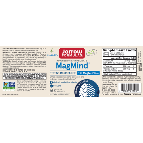 MagMind Stress Resistance 60 capsules - magnesium L-threonate with theanine and rhodiola | Jarrow Formulas