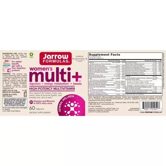 Women's Multi+™ 60 tablets - vitamins, minerals, anti-oxidants, enzymes and herbs for adult women | Jarrow Formulas