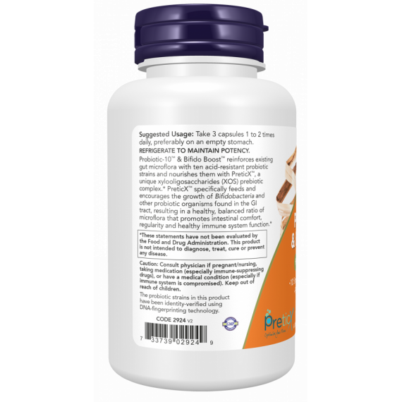 XOS+Probiotic-10™ & Bifido Boost™ capsules - xylo-oligosaccharides (XOS) with ten clinically studied strains to promote growth of beneficial bacteria | NOW