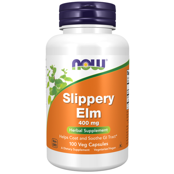Slippery Elm 400mg 100 capsules helps coat and soothe GI Tract | NOW Foods