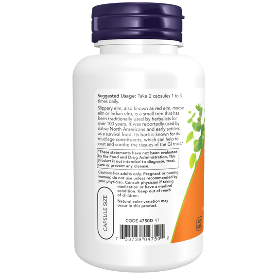 Slippery Elm 400mg 100 capsules helps coat and soothe GI Tract | NOW Foods