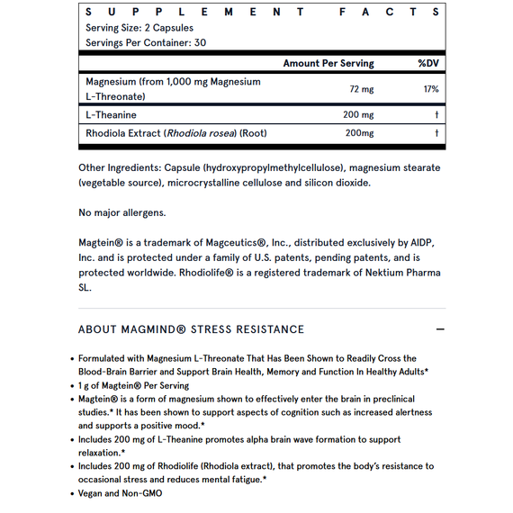 MagMind Stress Resistance 60 capsules - magnesium L-threonate with theanine and rhodiola | Jarrow Formulas