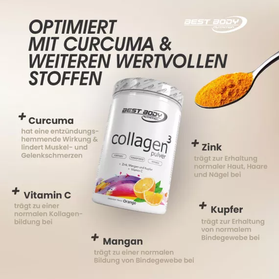 Collagen³ 450g Orange - collageen met toegevoegd hyaluronzuur, vitamine C en mineralen voor sterkere gewrichten | Best Body