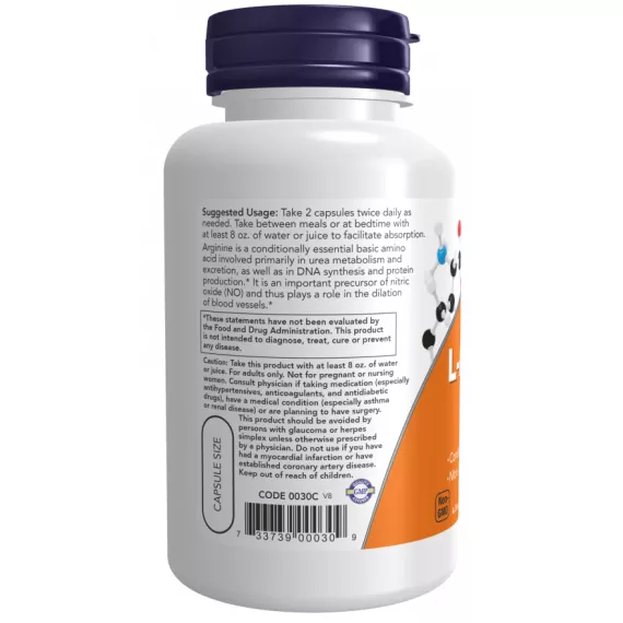 Arginine 500mg 250 capsules - voor sneller herstel en spieropbouw | NOW, 3 image