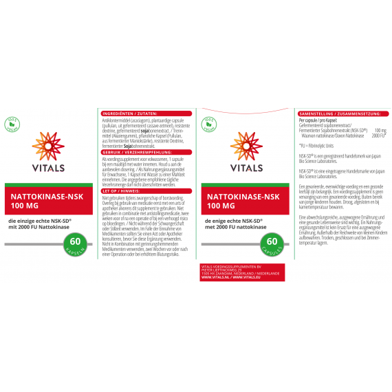 Nattokinase-NSK 100mg 60 v-capsules voor een gezonde doorbloeding | Vitals