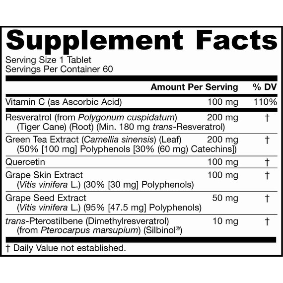 Resveratrol Synergy 200mg  60 tabs - 90% transresveratrol, druivepit, druivenschil, groene thee & quercetine | Jarrow Formulas