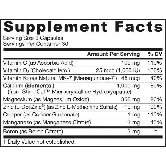 Bone-Up Three Per Day 90 capsules trial-size - calcium (MCHA) , magnesium, vitamine C, D3, K2 (MK-7) - best source of calcium for strong bones | Jarrow Formulas