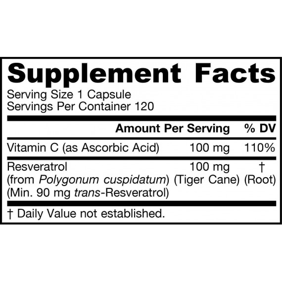 Resveratrol 100mg 120 capsules - protects integrity of capillaries and supports healthy blood flow | Jarrow Formulas