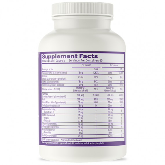 SuperFocus 60 capsules - Bacopa monniera, ginseng , rhodiola, theanine, and B-vitamins | AOR