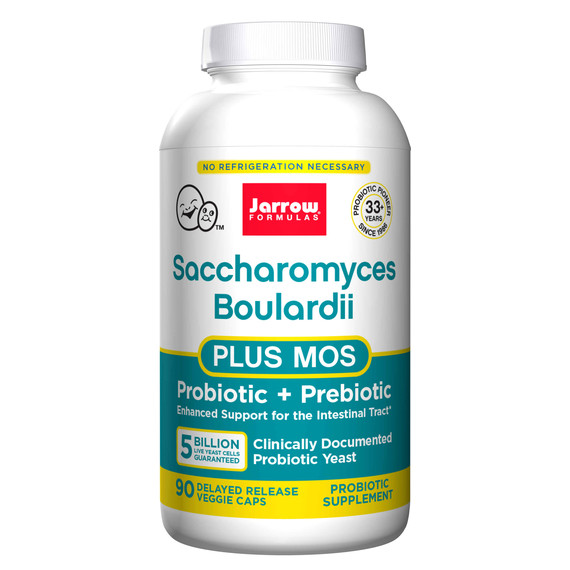 Saccharomyces Boulardii + MOS 5 billion 90 capsules, a probiotic yeast to combat diarrhea  | Jarrow Formulas Jarrow Formulas