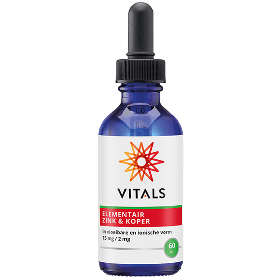 Zink & Koper 60ml - 15mg elementair zink en 2mg koper als vloeistof in ionische vorm | Vitals