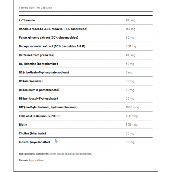 SuperFocus 60 capsules - Bacopa monniera, ginseng , rhodiola, theanine, and B-vitamins | AOR