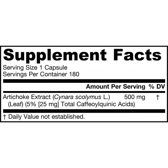 Artichoke 500mg 180 capsules -  artichoke extract, stimulates liver activity and bile synthesis | Jarrow Formulas