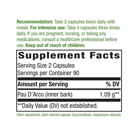 Pau d'Arco inner bark 180 capsules - traditional botanical ingredient of the rainforest | Nature's Way