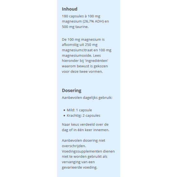 Magnesium + Taurine 180 capsules | Power Supplements