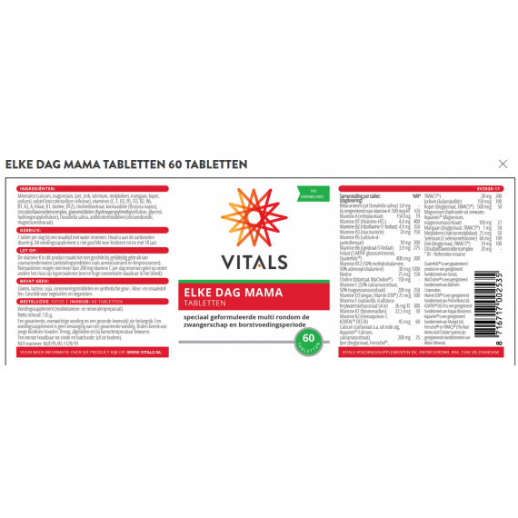 Elke Dag Mama 60 tablets - especially formulated for (expecting) mothers with a high dosage of 5-MTHF, vitamin D and K | Vitals