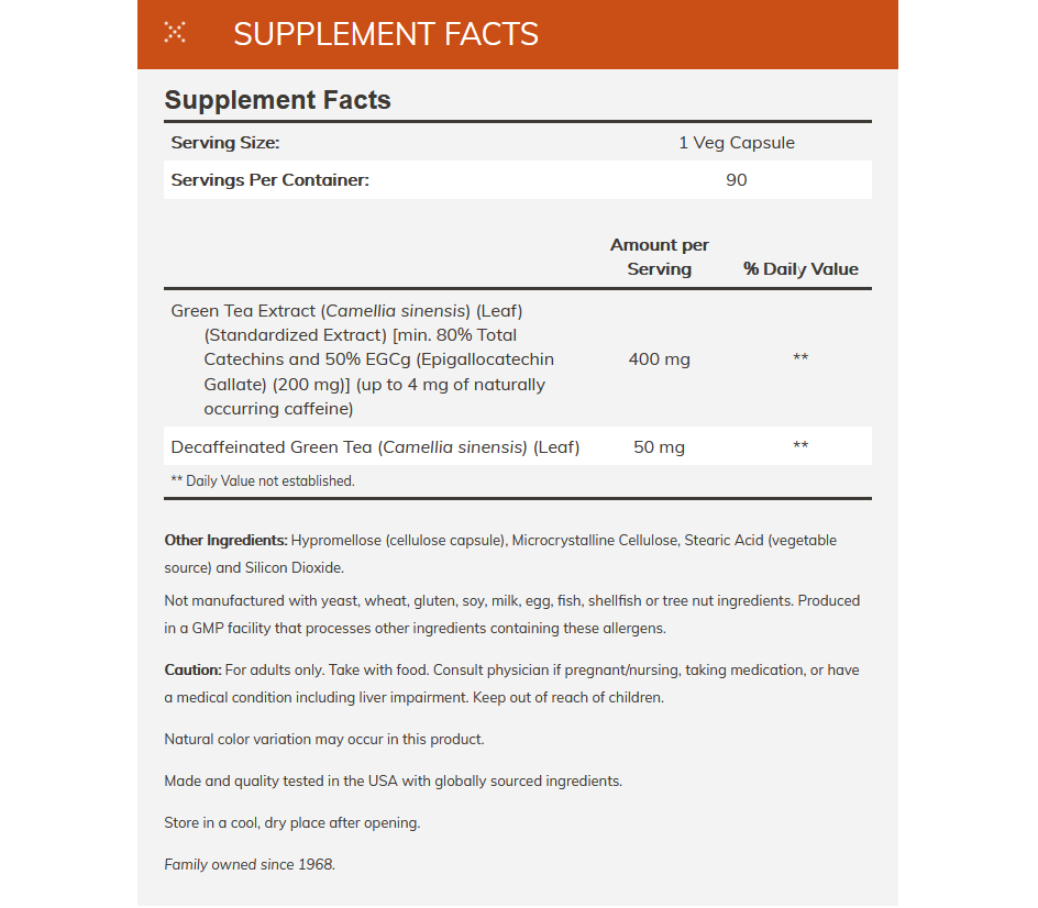 EGCG Green Tea Extract 400mg 90 capsules - green tea with 80% ...